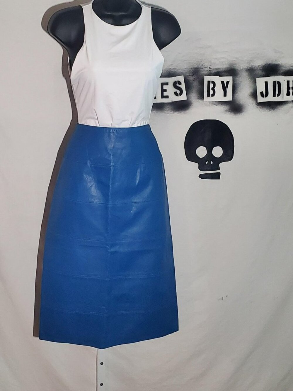 La Nouvelle Renaissance Blue Leather Pencil Skirt Vintage/Y2K - Marked size 10 - Picture 2 of 16